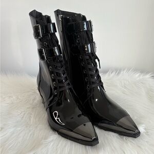 Killstar Black Patent Lace Up Boots